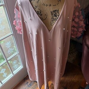 SHEIN Pink Dress with Pearl Accents and Floral Sleeves
